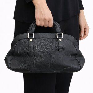 MAXON Reptile Embossed Italian Leather Handbag Boston Doctors Bag Purse Black